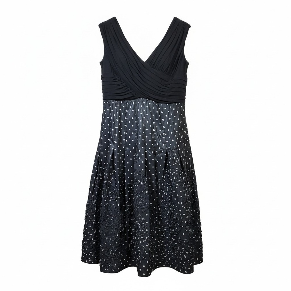 Adrianna Papell Rockabilly Dress Full Skirt 3D Roses Polka Dot 14W Whimsgoth